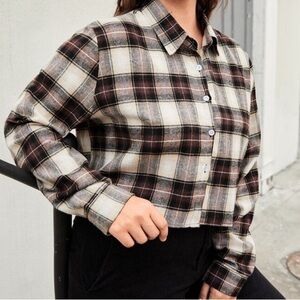 BUTTON UP BROWN FLANNEL CROPPED